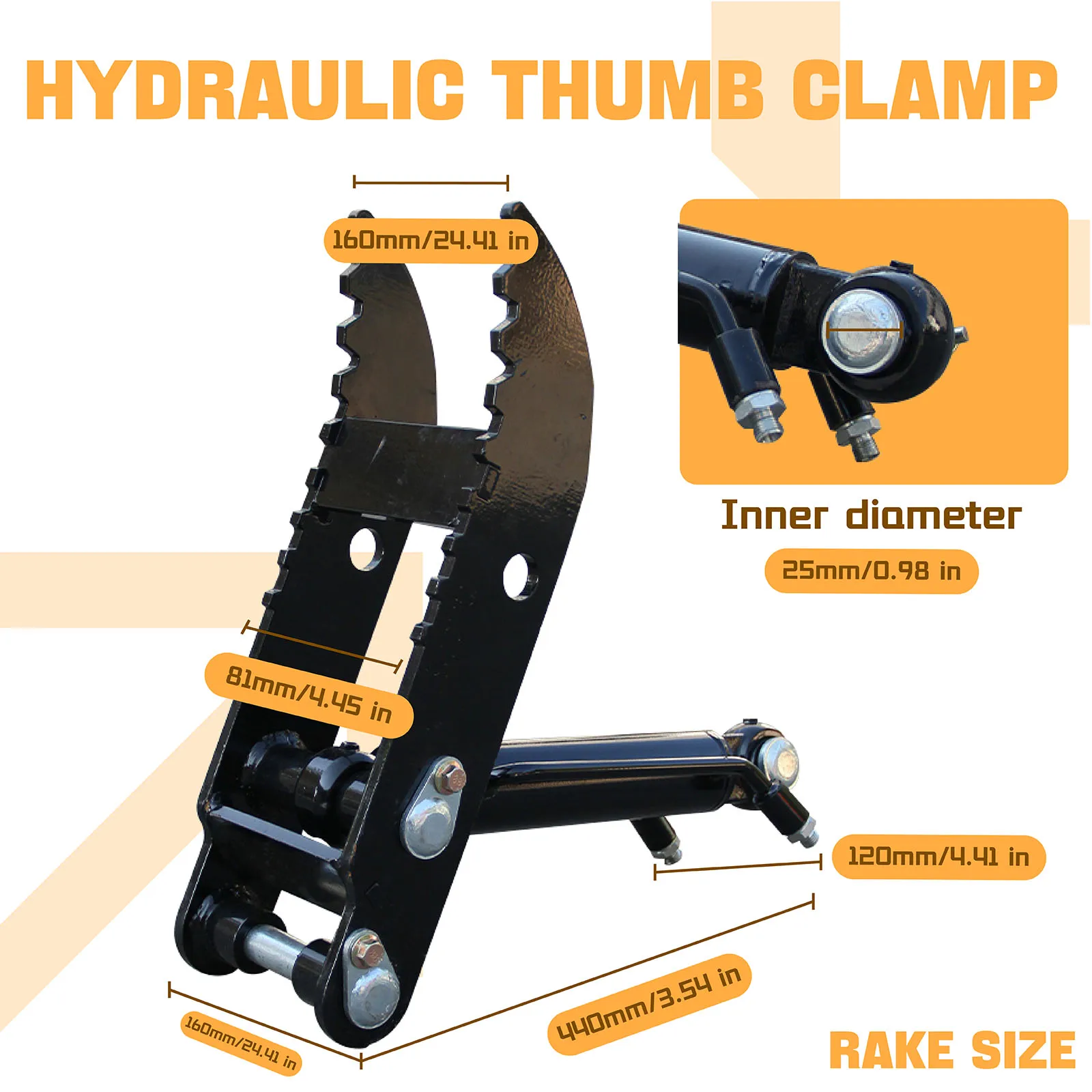 0.8-1.5톤 소형 굴삭기에 적합한 유압 썸 클램프, 오일 파이프 2개 및 유압 파이프 2개 장착 - 효율적인 작업
