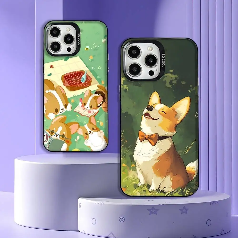 

Corgi Pet Cute Dog Cartoon Phone Case For iPhone 16,15,14,13,12,11,Mini,Pro,E,MAX Gray Matte Silicone Black Cover