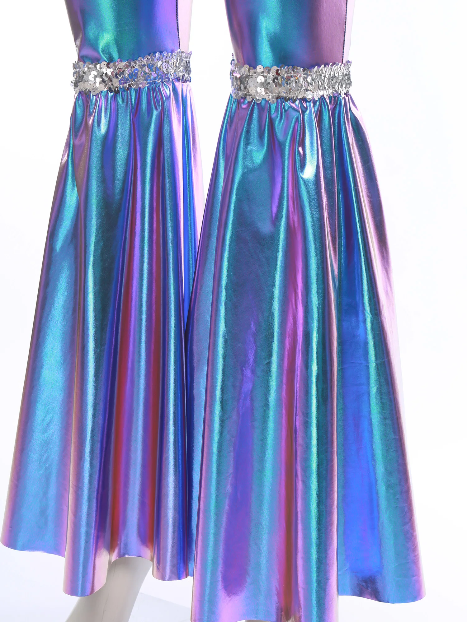 

Women 70S Disco Vintage Jumpsuit Metallic Shiny Sleeveless Romper Hippie Bell Bottom Jazz Dance Carnival Rave Party Costumes