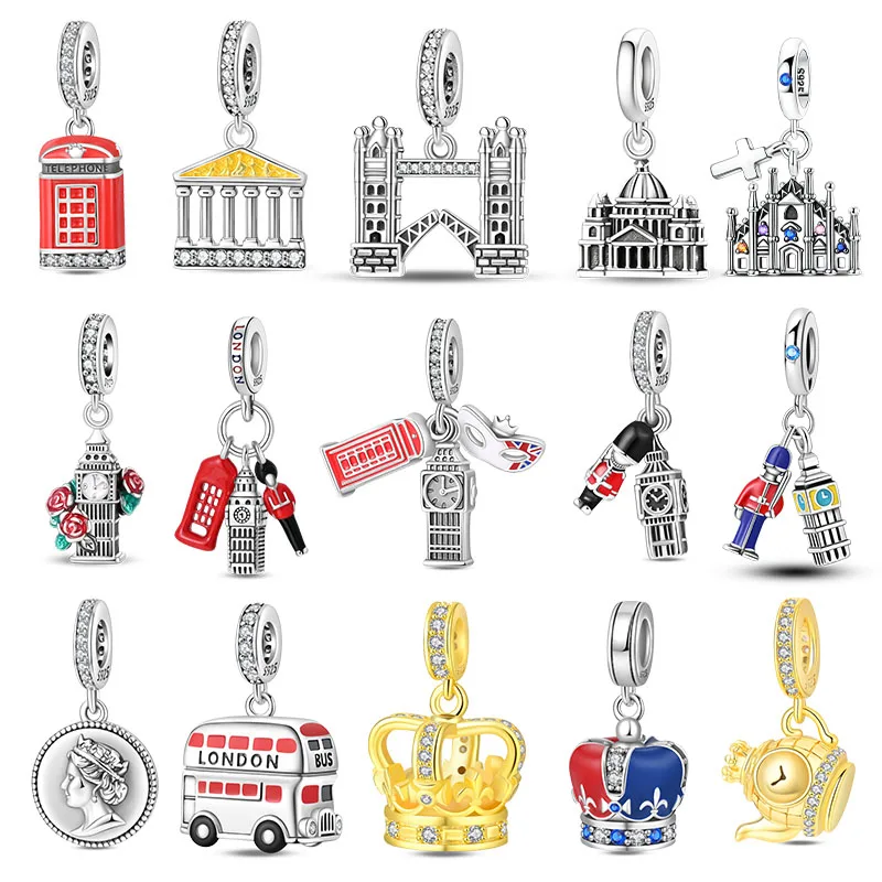 Nouveauté 2026 Perles Breloques Architecturales Britanniques en Argent Sterling 925, compatibles avec bracelet original 3mm, pour femme, cadeau de bijoux pour fête d'anniversaire, DIY