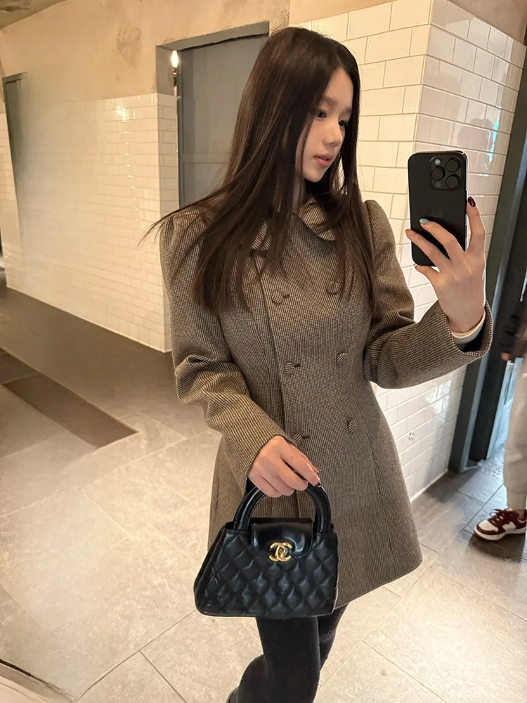 

YOKLASS Woolen Coat Korean Sle Thiened Casual Cotton Lined Doll Collar Loose Fit Autumn Winter Faion Ladies Jaet