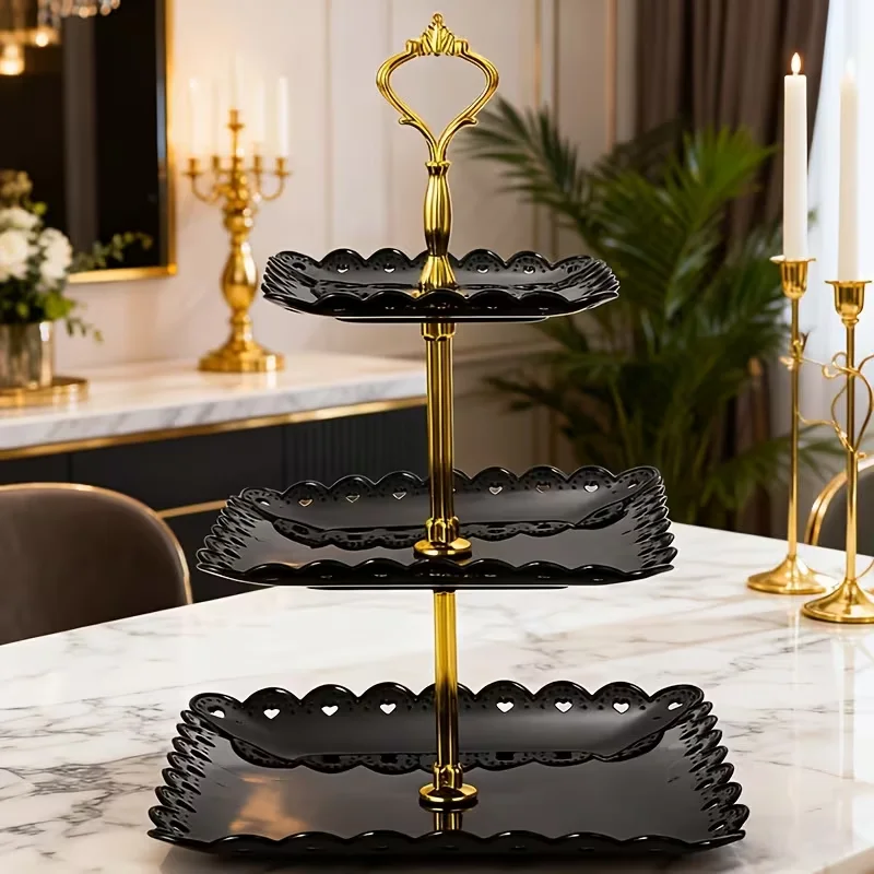 1pcs Three-Tier Black Plastic Cupcake Stand, a lightweight and Easy-to-Clean Elegant Dessert Tart, Suitable for Parties, Birthda
