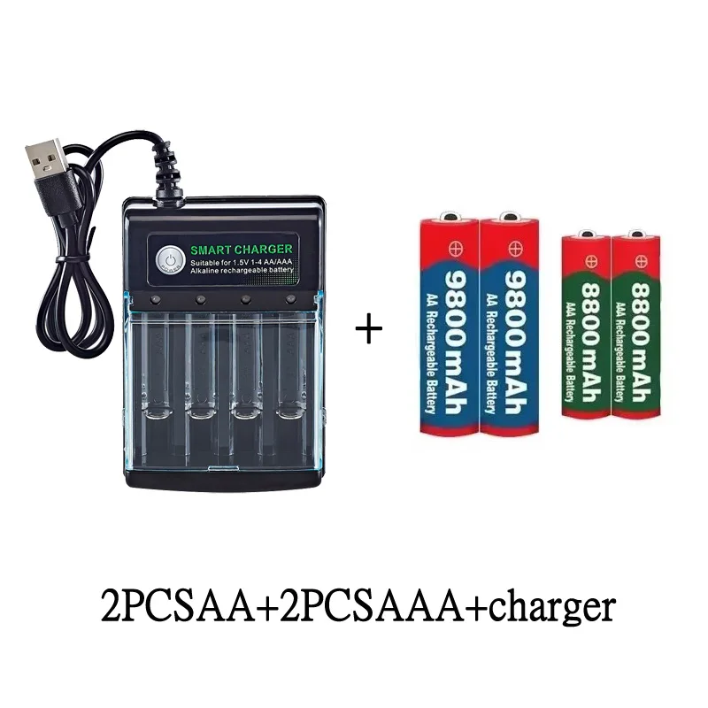 NEW 1.5V AA9800mAh+AAA8800mAh+USBcharger 1.5V, Rechargeable   Battery, Used for Electronic Toys,  Camera Batteries