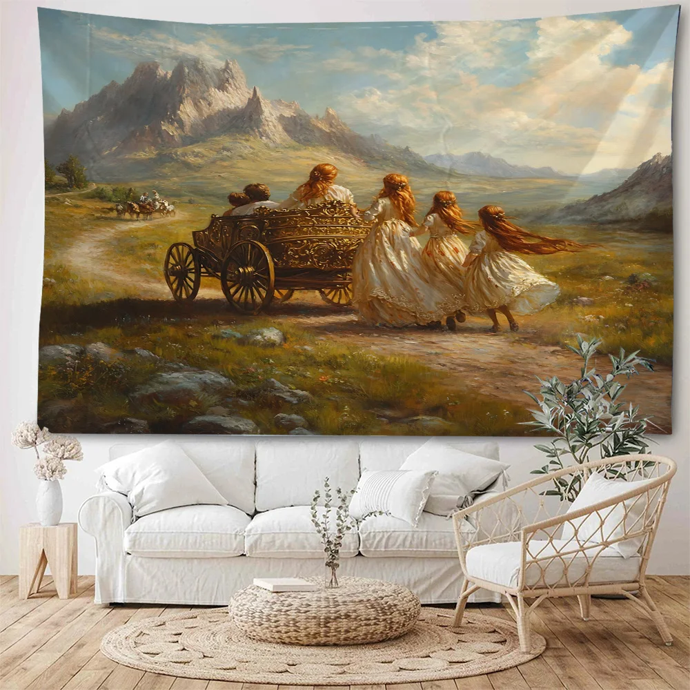 European ethnic scenery, ancient paintings, background decoration, tapestries, home living room, bedroom walls, background decor