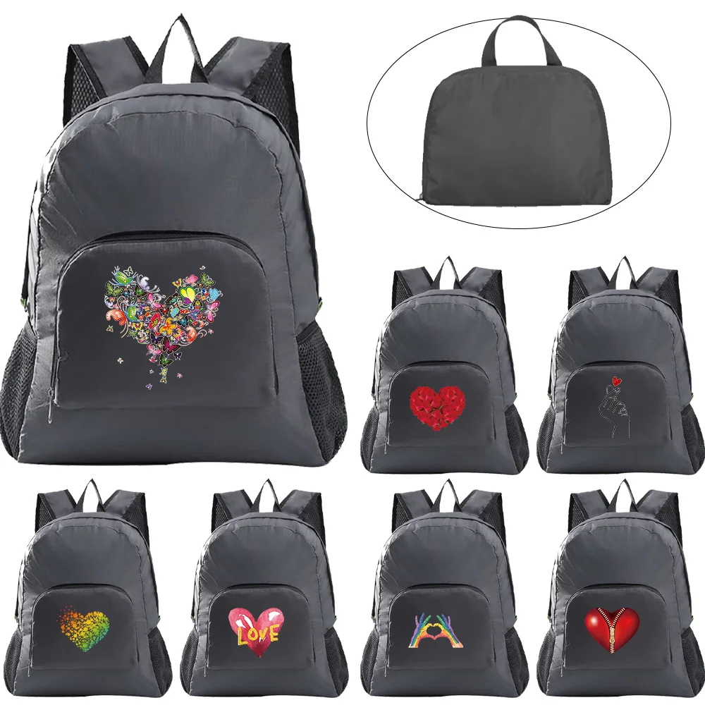 

Fashion Simple Love Printing Lightweight Folding Backpack Hiking Ultra-light Travel Sports Storage Backpack