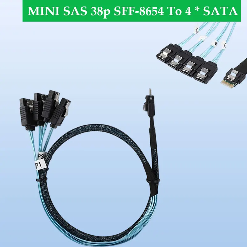 

ADT-Link MINI SAS 38p SFF-8654 To 4 * SATA 12Gbps Server High-speed Data Transmission Cable Length Optional PC Accessories