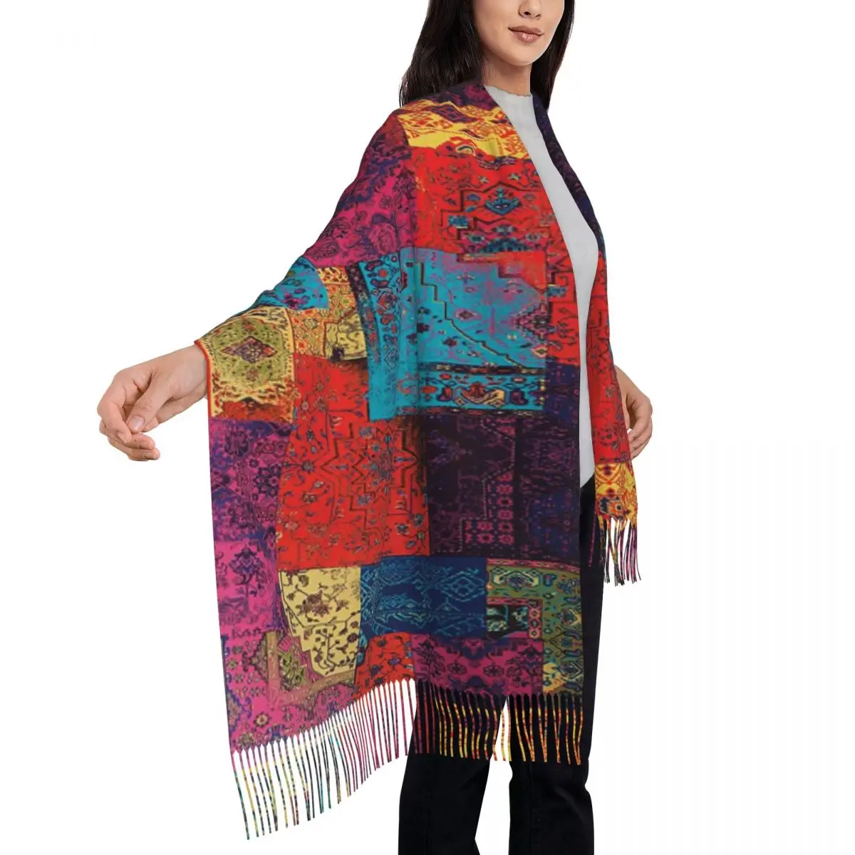 البوهيمي العجائب الهبي ماندالا بيزلي بوهو وشاح شرابة الأوشحة النساء شالات دافئة ويلتف طويل الخريف الشتاء شال التفاف