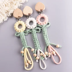 Baby Beech Wood Love Style Pacifier Clip Handmade Woven Cotton Soother Nipple Chain For Baby Nursing Teether Chewing Toys Gift