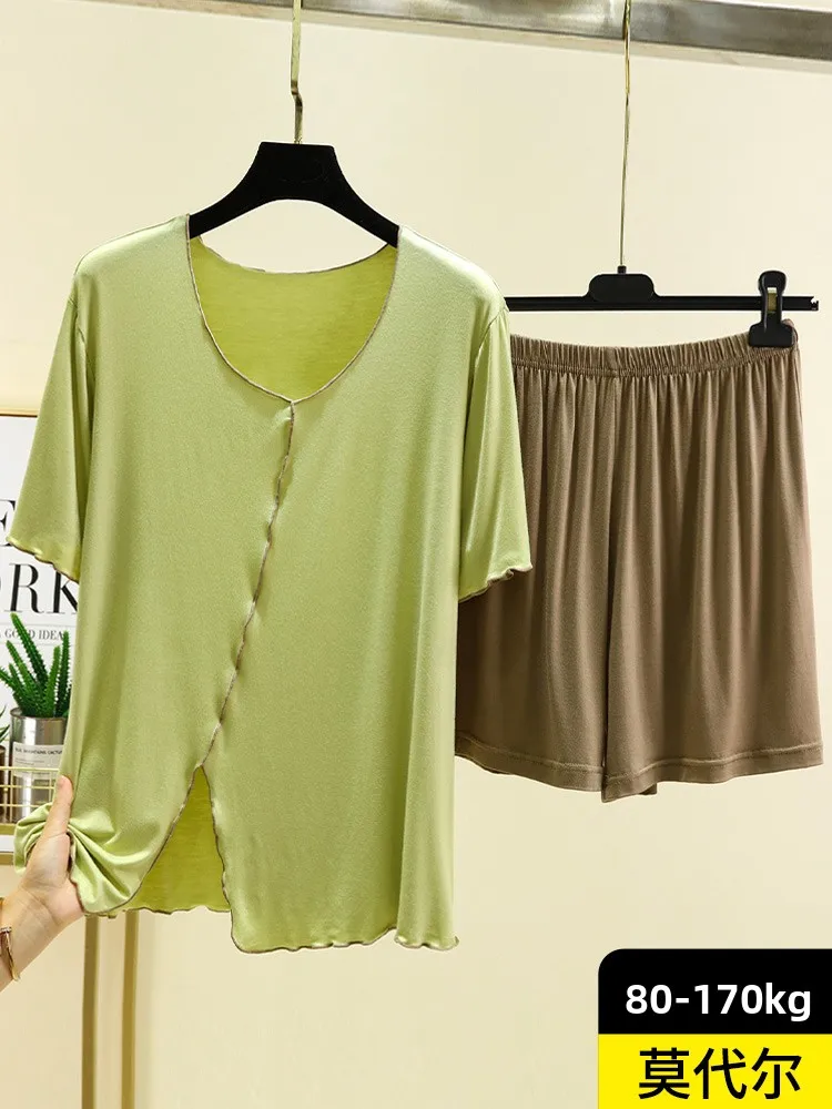 

Loose Casual ort Sve Modal Set Women Summer Thin Top orts plus Size Home Clothes round Ne Home Comfort Suit