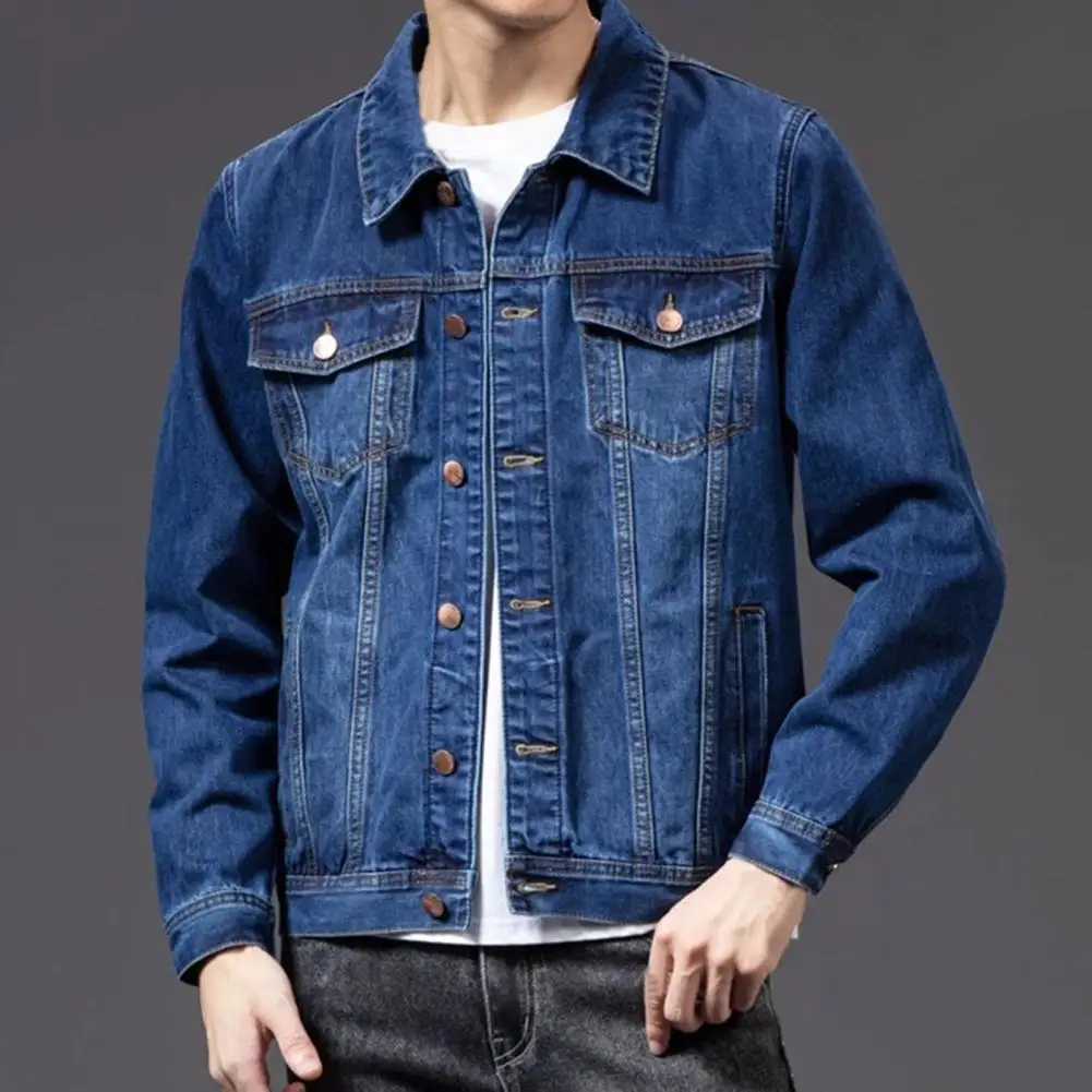 Men Jacket Hip Hop Navy Blue Denim Jackets for Men Coat Single-breasted Cardigan Denim Coat Male Jacket chaquetas куртка мужская