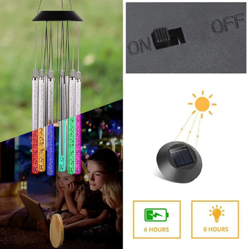 Solar Led Wind Chime Light Various Colors Light Outdoor Waterproof Hanging Tube Pendant Lamp