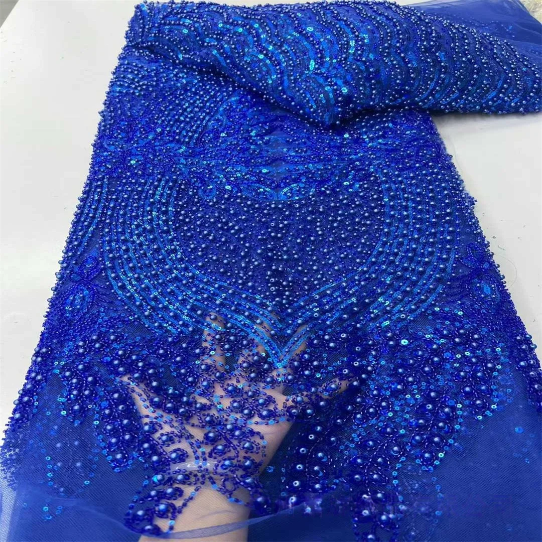 7 Colors Luxury Evening Party Gown Mesh Wedding Dress Sequin Fabric Beaded Embroidered Pearl Striped Material Accessories