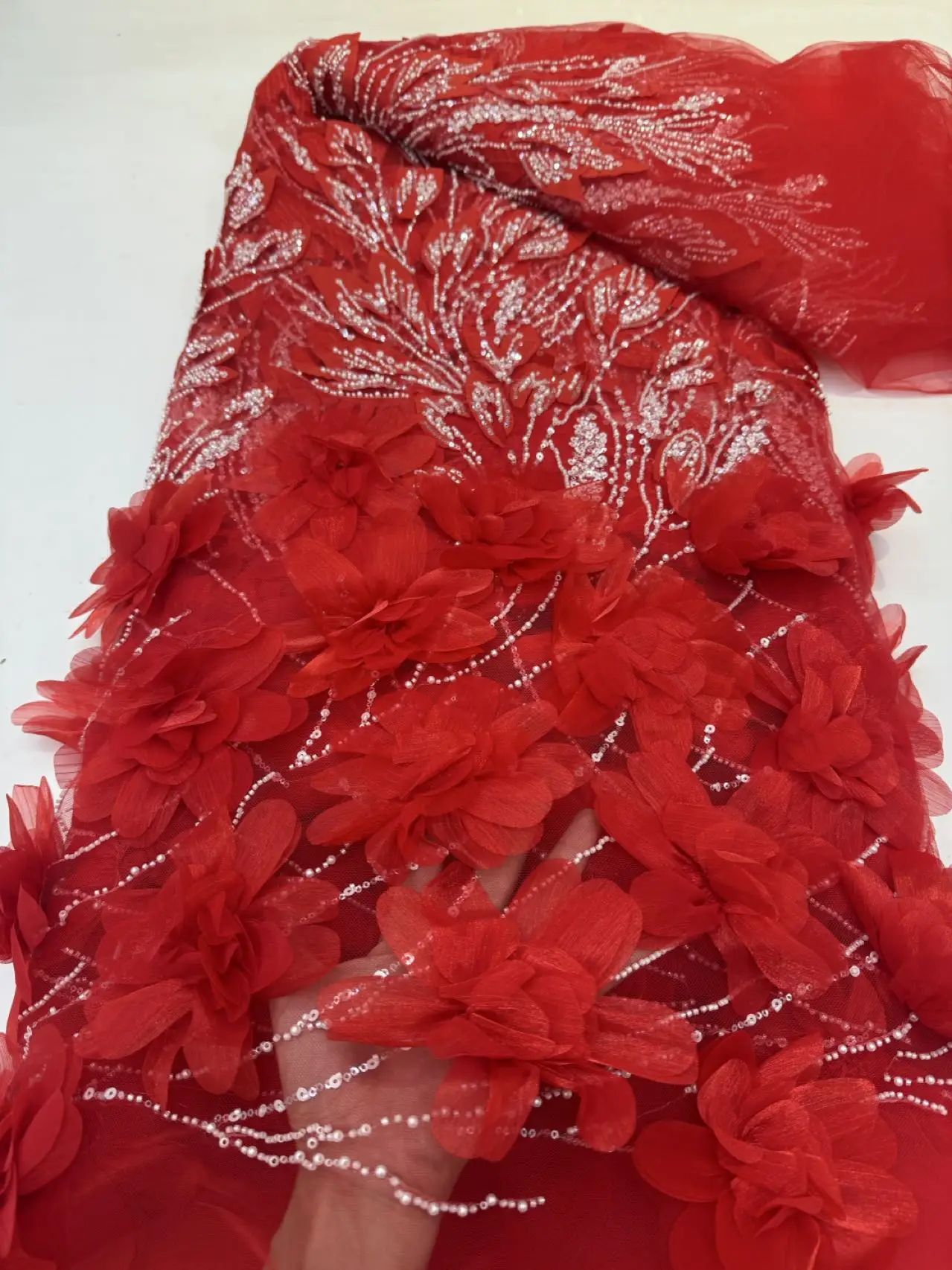 

5Yards Luxury African Sequins Jacquard Groom Lace Fabric 2024 High Quality French Nigerian Beaded Lace Fabric For Wedding Dress