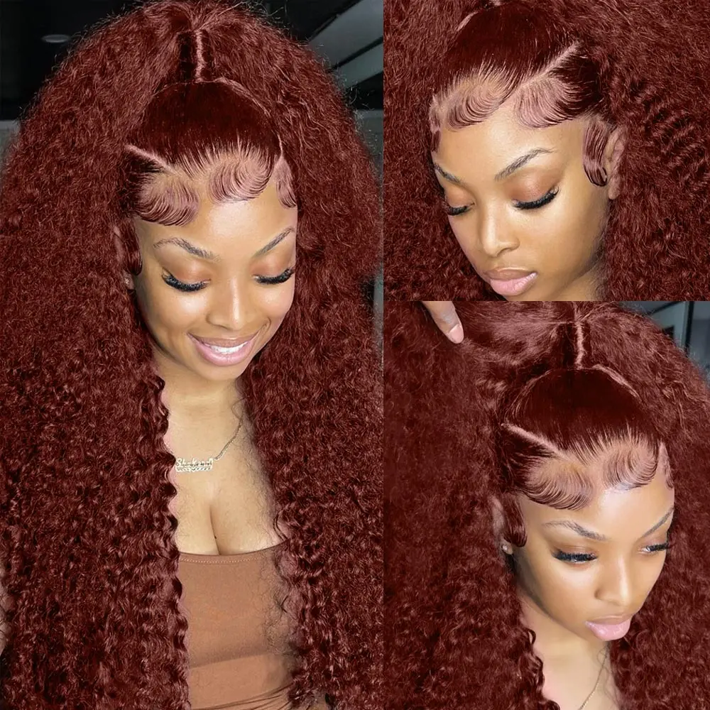 Reddish Brown Deep Wave 13x6 HD Lace Frontal Wig Remy Pre Plucked Colored Water Curly 13x4 Lace Front Human Hair Wigs For Women