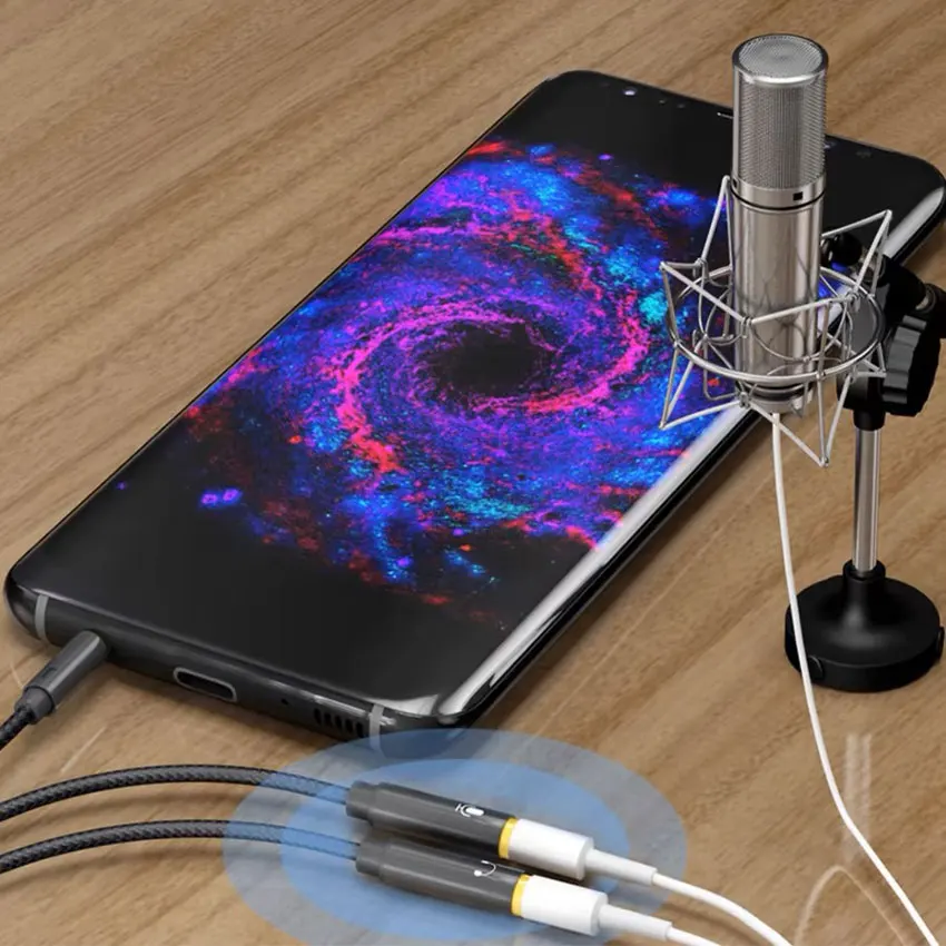 سماعة الرأس الفاصل 3.5 ملم الصوت + هيئة التصنيع العسكري سماعة رأس ستيريو الفاصل الصوت 3.5 ملم 4 القطب جاك Y كابل ل PS4 ، PC سماعة الألعاب ، Xbox One