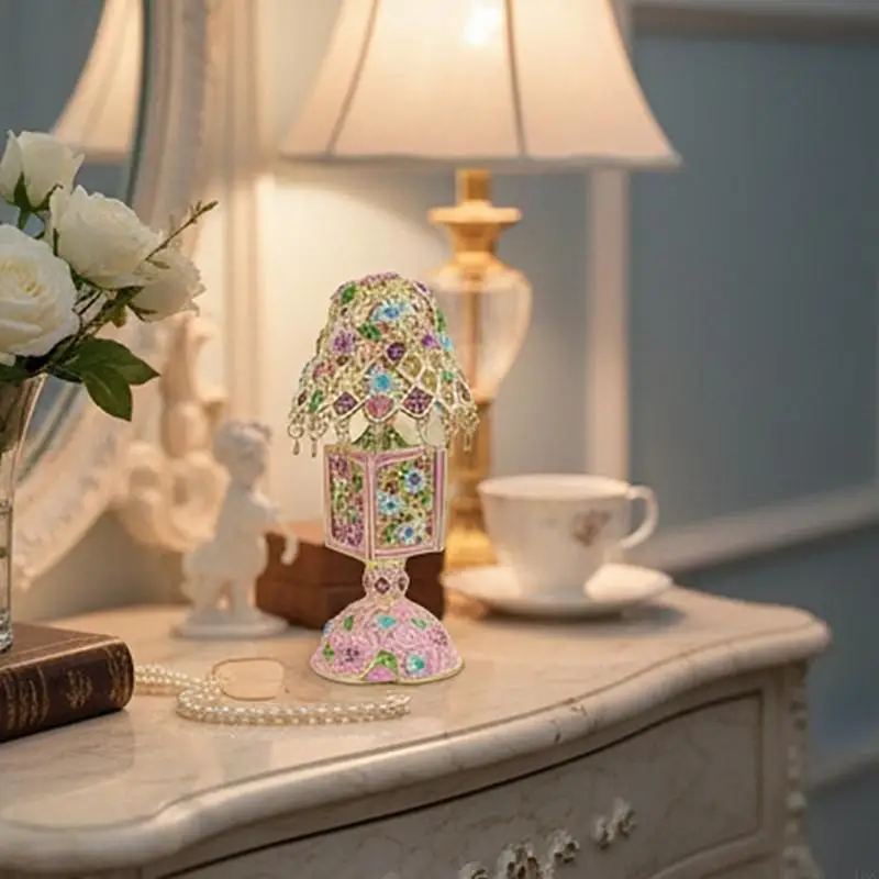 

Elegant Table Light Jewelry Box Handcrafted Home Decorative Ornament Metal Texture Suitable for Rings Necklace Storage