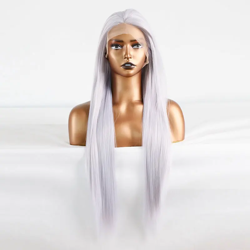 Bombshell Purple Silver Grey Straight Synthetic 13X4 Lace Front Wigs Glueless High Quality Heat Resistant Fiber For Women Wear