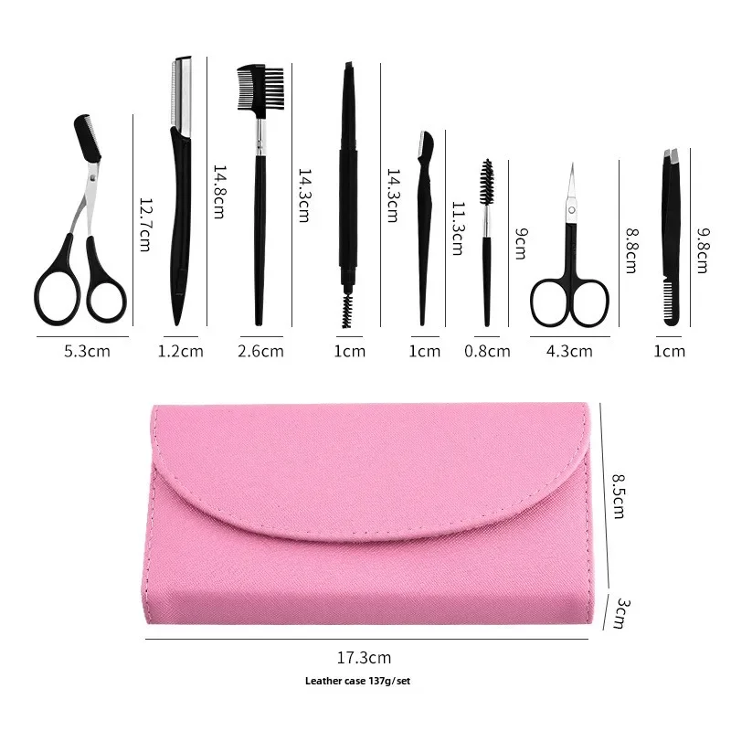 Kit de toilettage des sourcils 8 pièces avec façonneur de sourcils, crayon à sourcils et pince à épiler pour femmes et hommes, ensemble complet