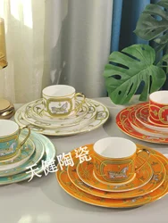 Bone China Western Food Plate Suit Orange Royal Horse Series European Retro Coffee Set Court Hotel Household Utensils  Dishes