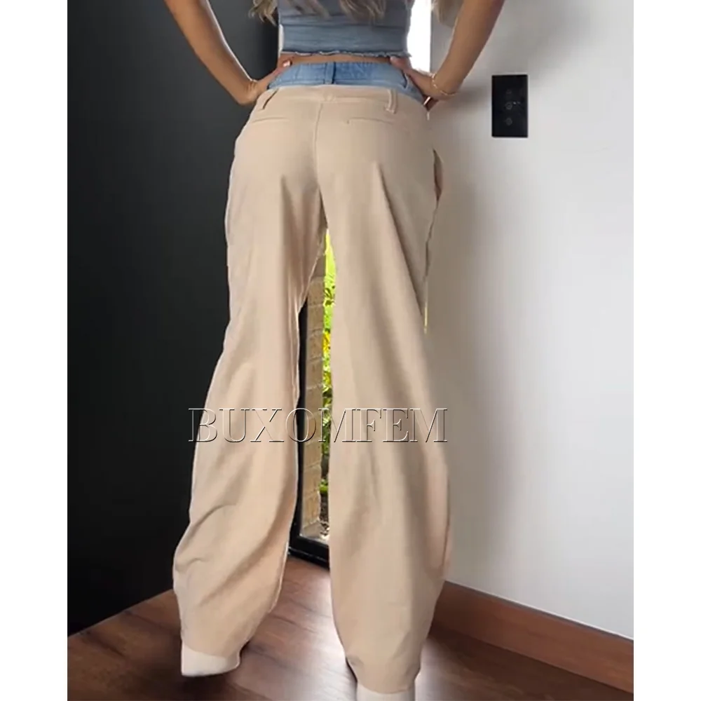 Unique Retro Baggy Suit Pants Full Length Straight Pants Outwear New Female Cool Style Pantalones de Mujer Women\'s New Bottoms