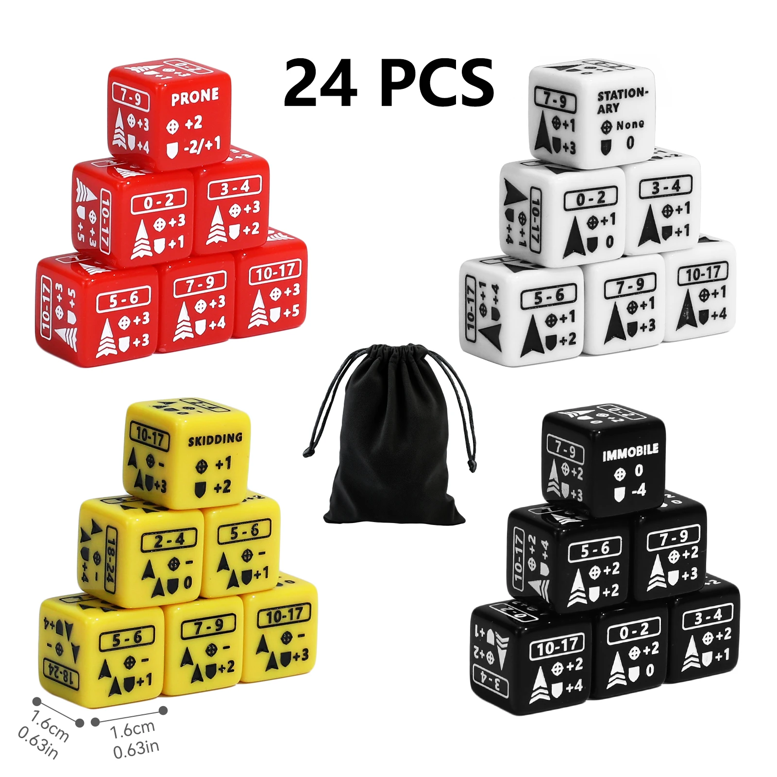 24PCS Tabletop Miniatures Game Dice Set Movement Tracking - Navigation Stats Modifier Tokens with Storage Box for Gamers