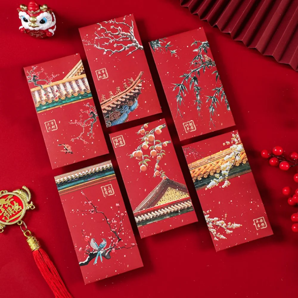 Solid Forbidden City Red Envelope Mixed Pattern Snow Scene Red Packet Thickened Traditional Chinese Style 2025 Lucky Money Bag
