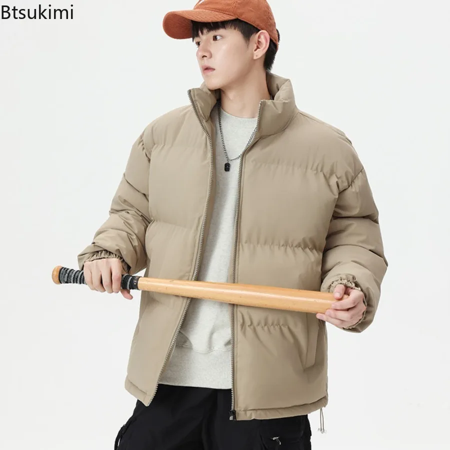 Winter Jackets 2025 Men's Casual Solid Loose Thicken Warm Parkas Coats Fashion Stand Collar Down Cotton Jackets Couple Outerwear