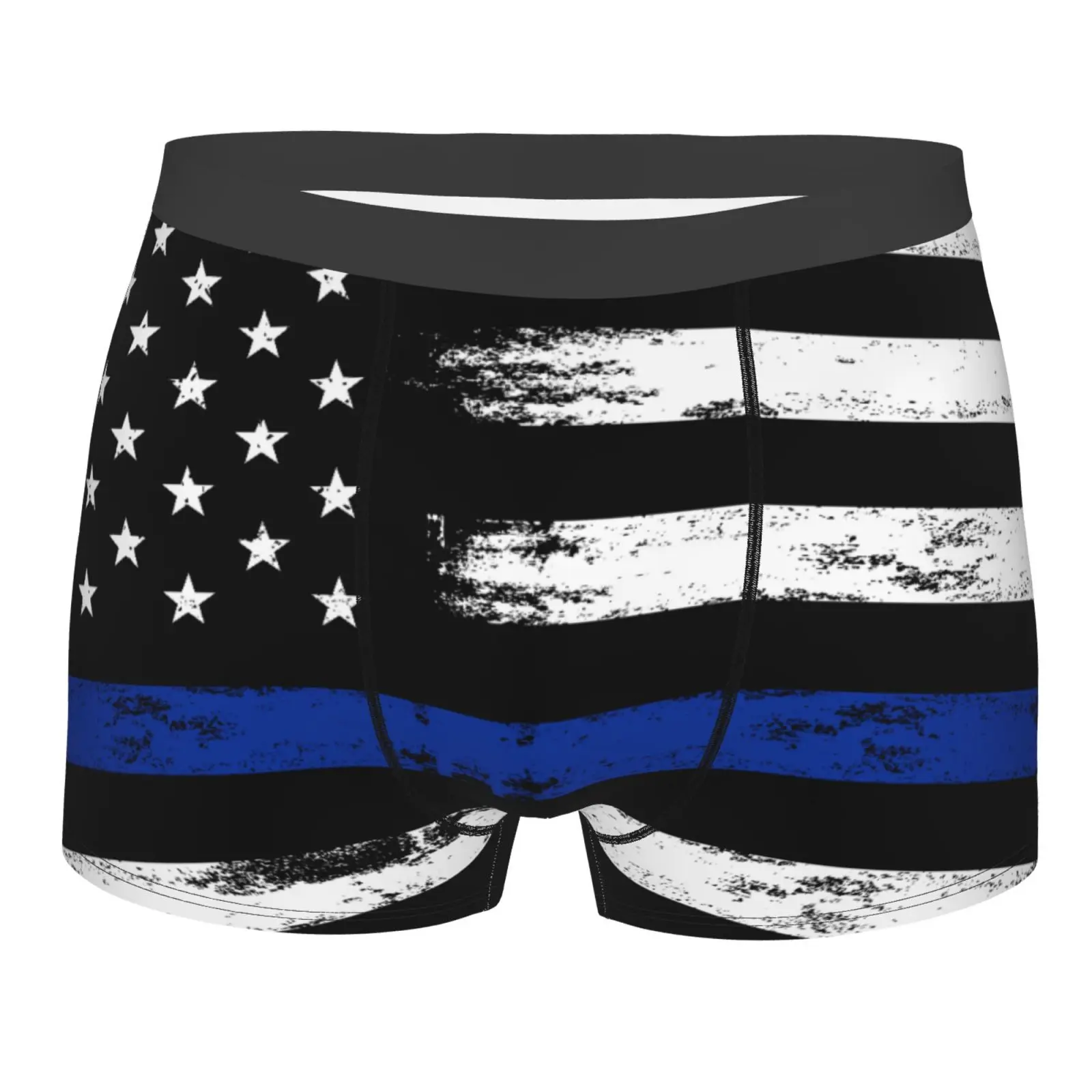 

Blue and White American Flag Men's Breathable Boxer Briefs Comfort Soft Stretch Underwear Trunks with Bulge Pouch for Men Boys
