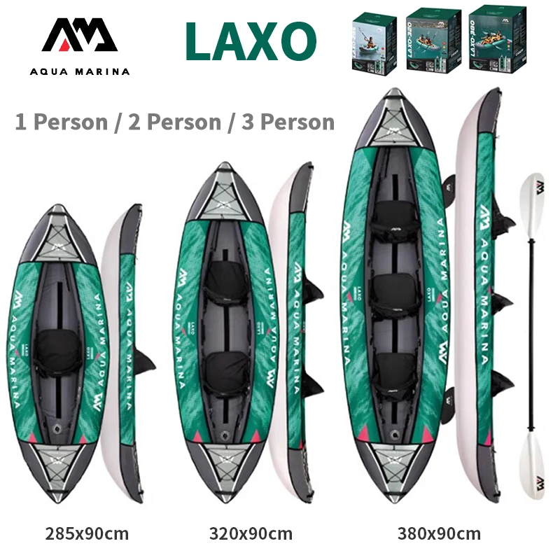 

AQUA MARINA LAXO Inflatable Kayak Boat for 1/2/3 Person 600D Polyester Family Travel Water Sports Fishing Paddle Canoe Boat Seat