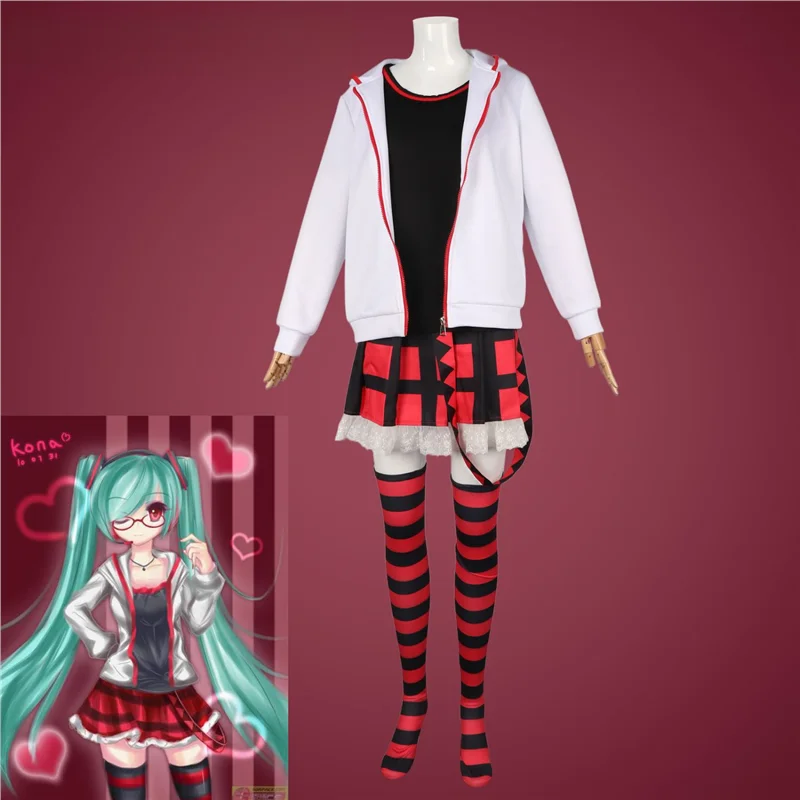 初代ユースアニメコスプレ衣装セット-アニメキャラクター女の子の衣装にはトップスとメガネが含まれています-ボーカロイドアニメコスプレギア