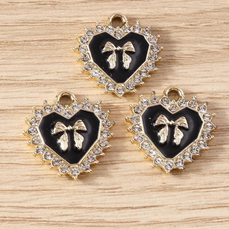 10 Stück 17x18mm Niedliche Kristall-Schleifen-Herzanhänger für die Herstellung von Ohrhängern, Halsketten, DIY-Handarbeiten und Schmuckzubehör – Detail 7
