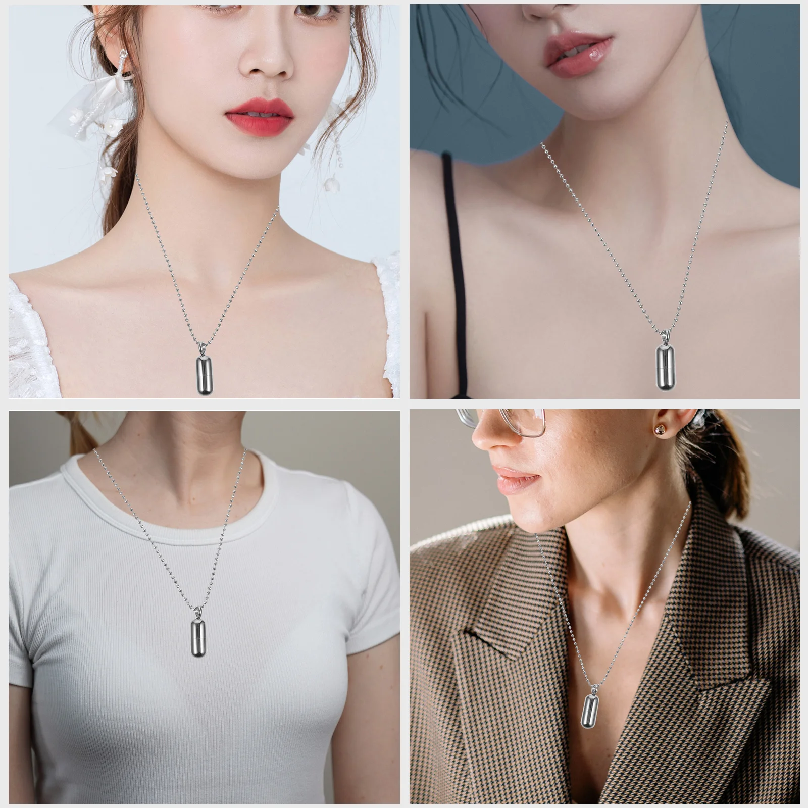 قلادة قابلة للفتح حبة القضية سحر التيتانيوم الصلب سلسلة قلادة مع قلادة المرأة سلسلة قلادة للرجال النساء المجوهرات #2