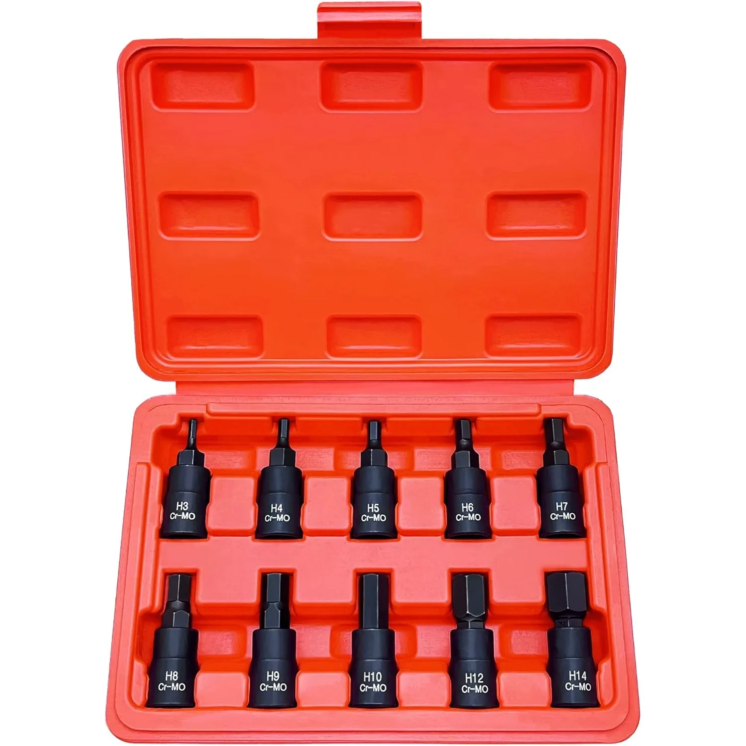 10-Piece Hexagonal Socket Set Premium Cr-Mo Steel Metric 3mm - 14mm HEX Bit Socket Set 3/8-Inch Drive Enhanced Storage Case