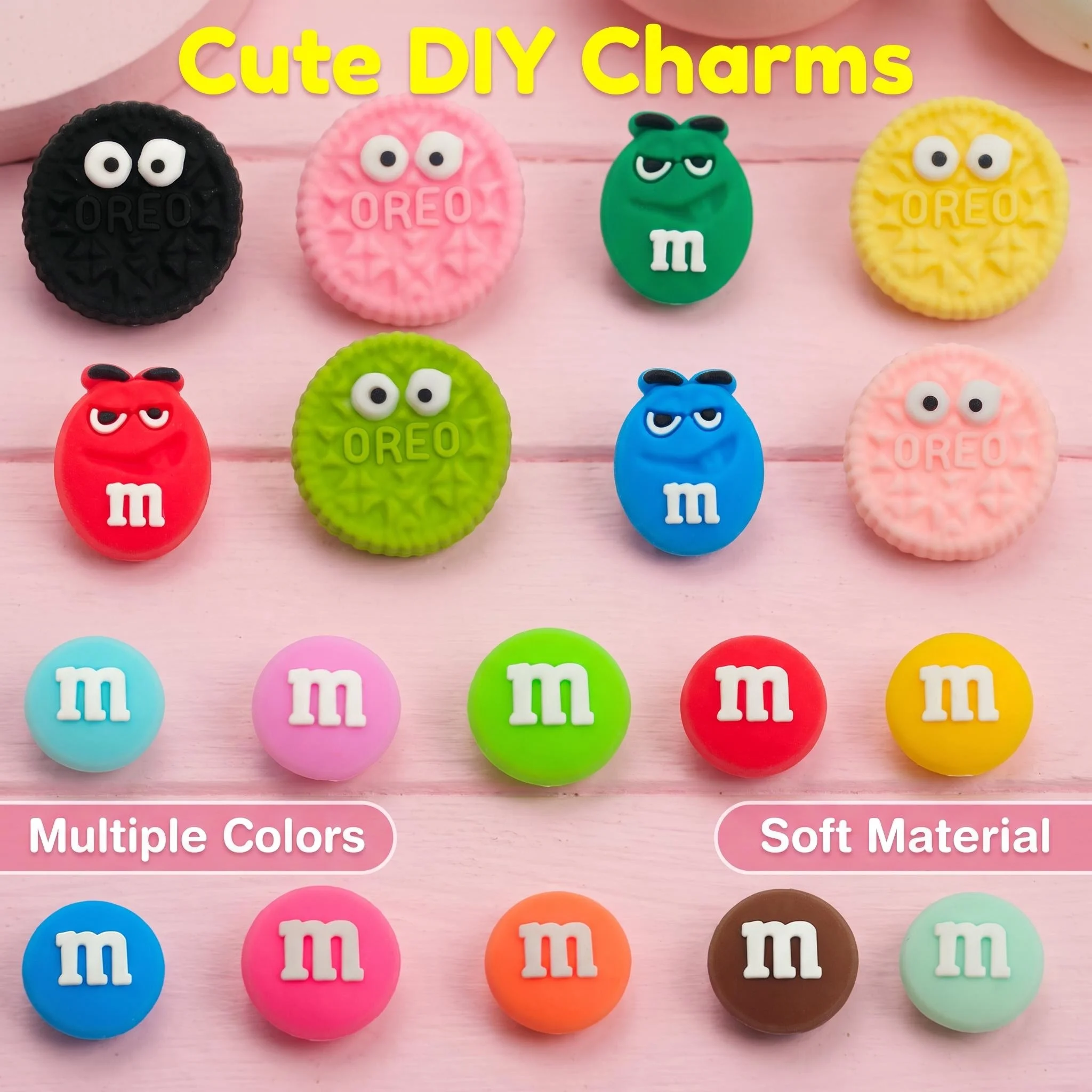 8-100Pcs Round Chocolate Candy Beans Design Shoe Buckle Charms Cookie PVC Clog Pins Decorations For Adult Party Gifts