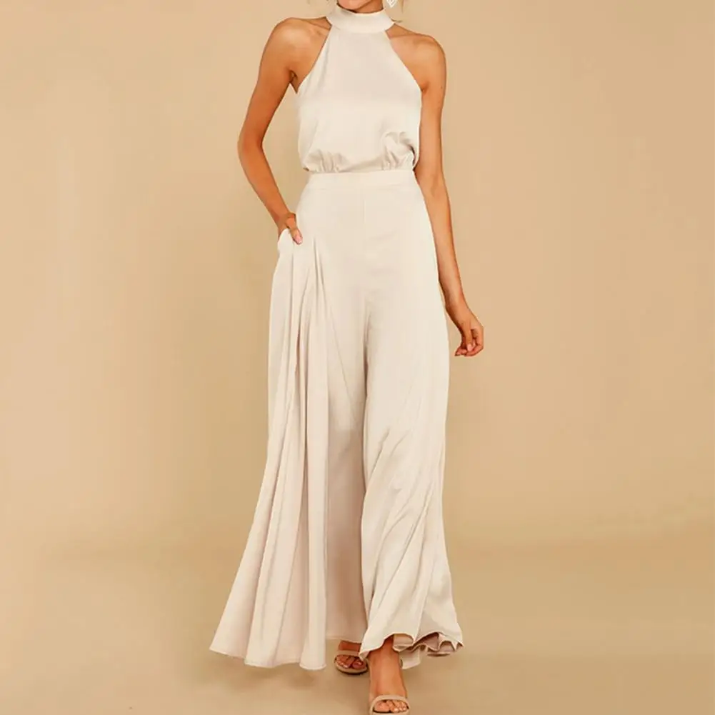 

Wrinkle-resistant Jumpsuit Elegant Off-shoulder Women's Jumpsuit with Halter Neck Wide Leg Featuring High Waist Deep for Parties