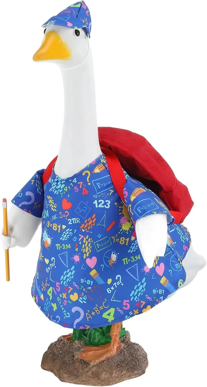 Назад в школу, наряд гуся, статуя гуся на крыльце, украшение для костюма с школьной сумкой и карандашом для газона, сада, патио, улицы Назад в школу, наряд гуся, статуя гуся на крыльце, украшение для костюма с школьной сумкой и карандашом для газона, сада, патио, улицы