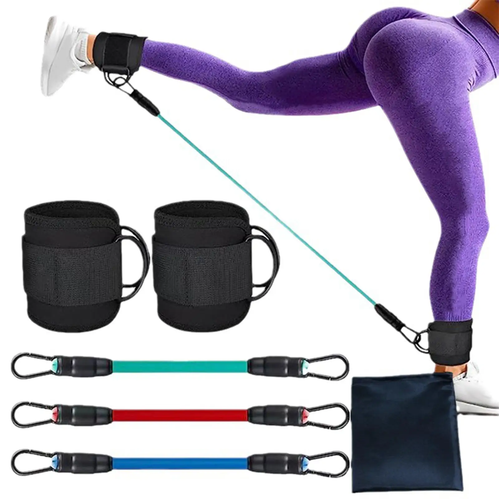 Elastic Ankle Resistance Bands with Adjustable Cuffs for Glute Leg Workout Resistance Bands for Exercise at Home