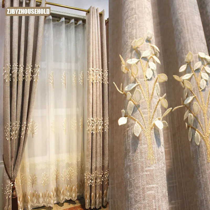 

Modern Pastoral Living Room Chenille Shading Embossed Embroidered Curtain Cloth Bedroom Window Screen Curtain Customization