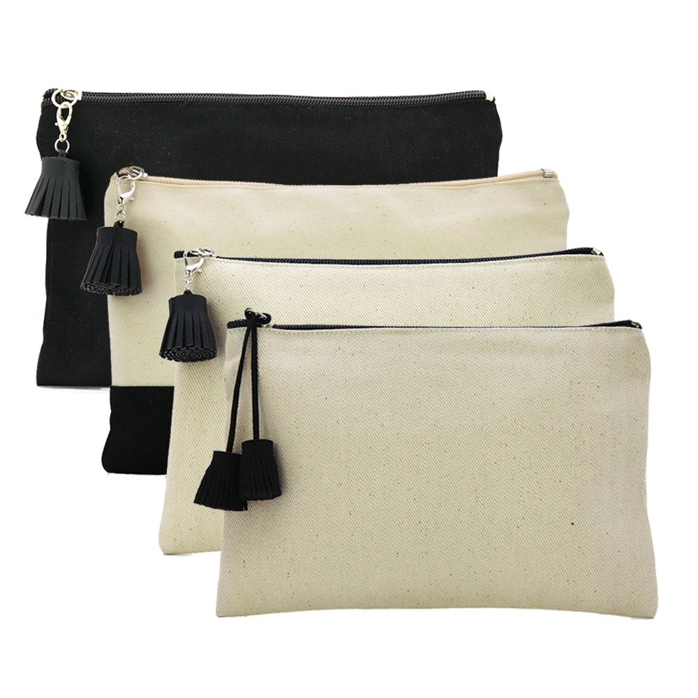 Bolso de mano de lona de algodón natural liso, bolsa de aseo de viaje personalizada, 4 piezas, 16oz