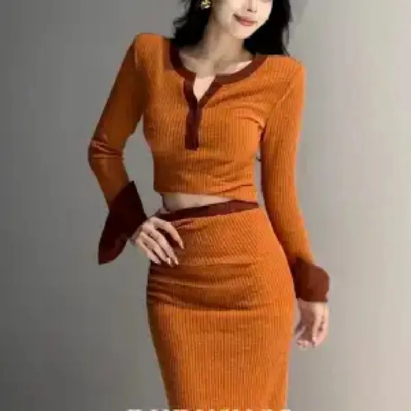 ชุดเซ็ตกระโปรงแขนยาวสไตล์ฝรั่งเศสสำหรับผู้หญิง ปี 2025 สไตล์ใหม่ หรูหรา สาวฮอต ชุดอเนกประสงค์