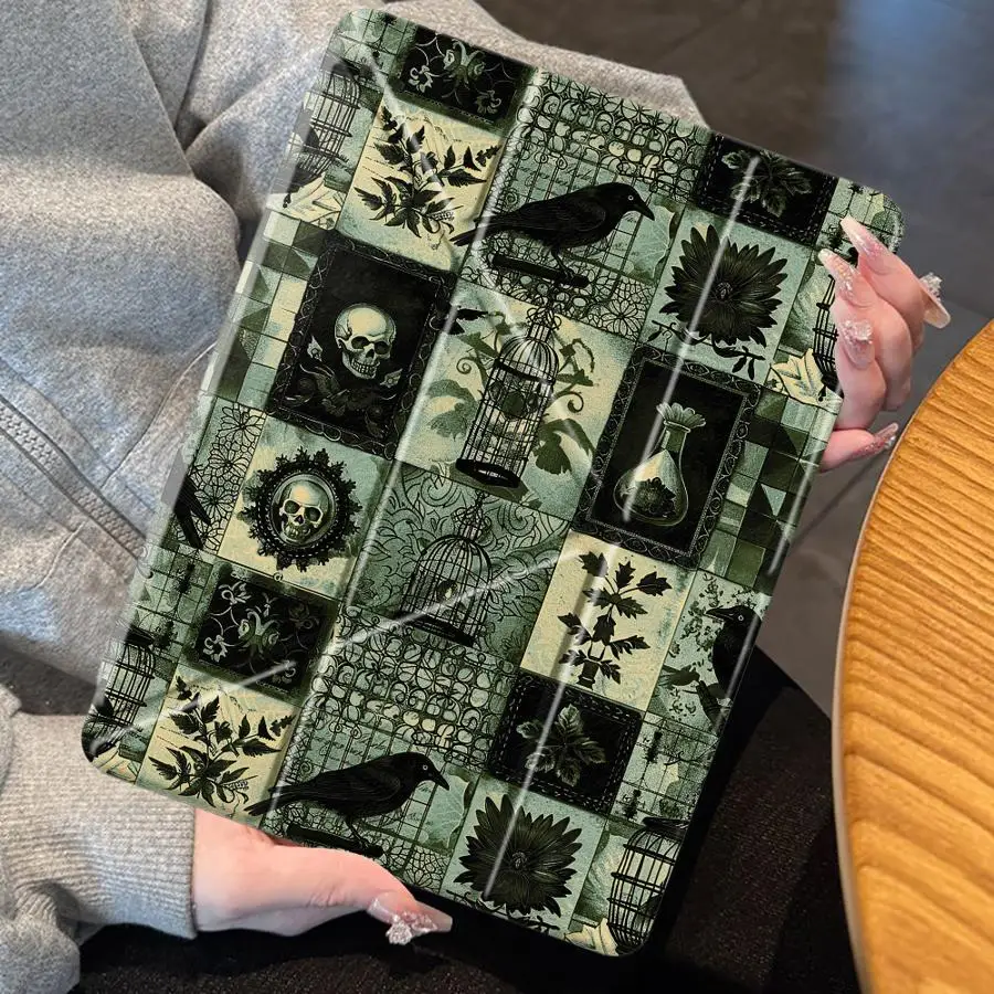 Crow Skull Halloween Case for Apple iPad 12th Pro M4 13 2025 2026 Mini 7 6 5 Air 8 M2 M3 3 9th 11th 10th Gen with Pencil Slot