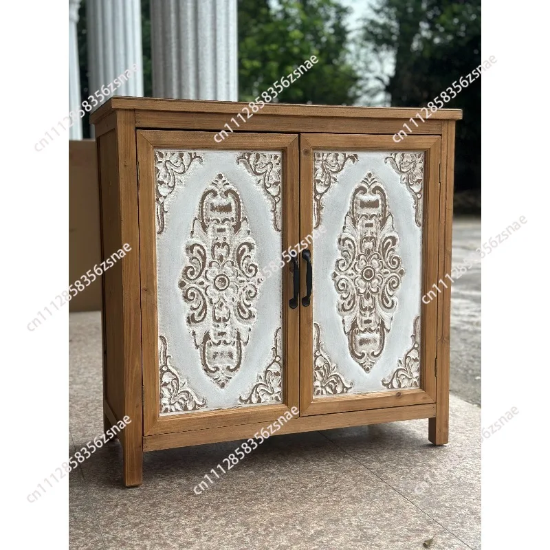 French retro wood carved dining side cabinet, locker, storage cabinet
