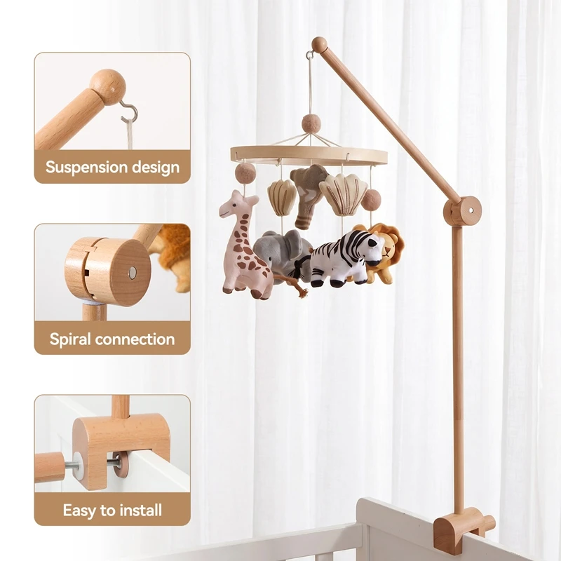 Wooden Crib Mobile Bracket Adjustable Baby Bed Bell Hanging Support Frame Rotatable Holder Newborn Rattle Hanging Toy Accessory