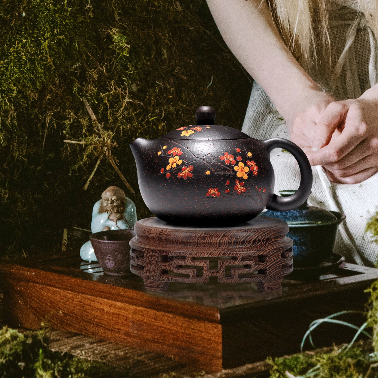 

Wooden Teapot BaseSmooth Surface Easy Clean Vase Stand Round Flowerpot Teaware Display Craftsmanship Long