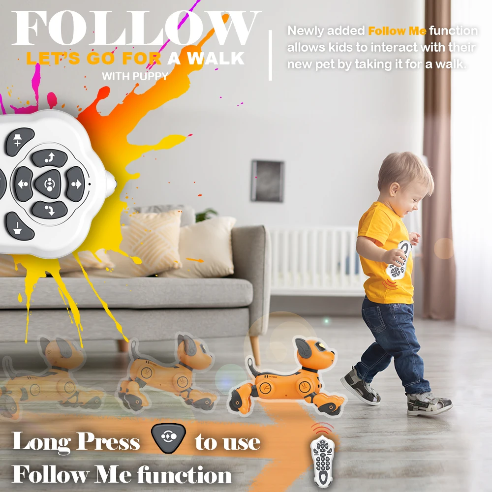 VATOS Robot Dog Toy for Kids Voice 2.4GHz telecomando Robot Pet Touch Sensor 20 + Mode Puppy Toy for Kids Girls Orange