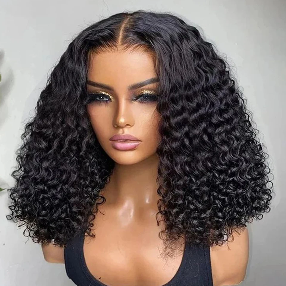 

Sleek 13*6*1 T Part Deep Wave Bob Wigs Pre Plucked Transparent Lace Front Wig Mongolian Deep Curly Bob Wig Lace Front Human Hair