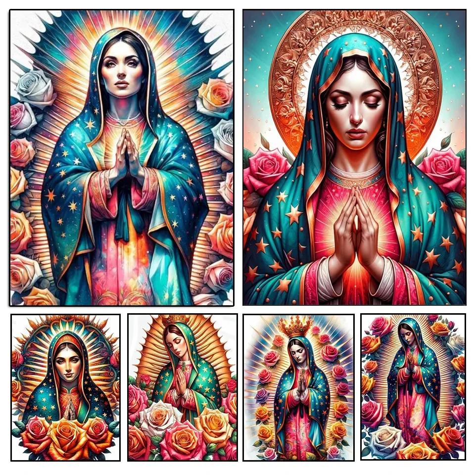 Lady of Guadalupe Diamond Painting New 2024 Floral Virgin Mary Diamon Mosaic Mexican Catholic Art for Sublimation & crafts Gift