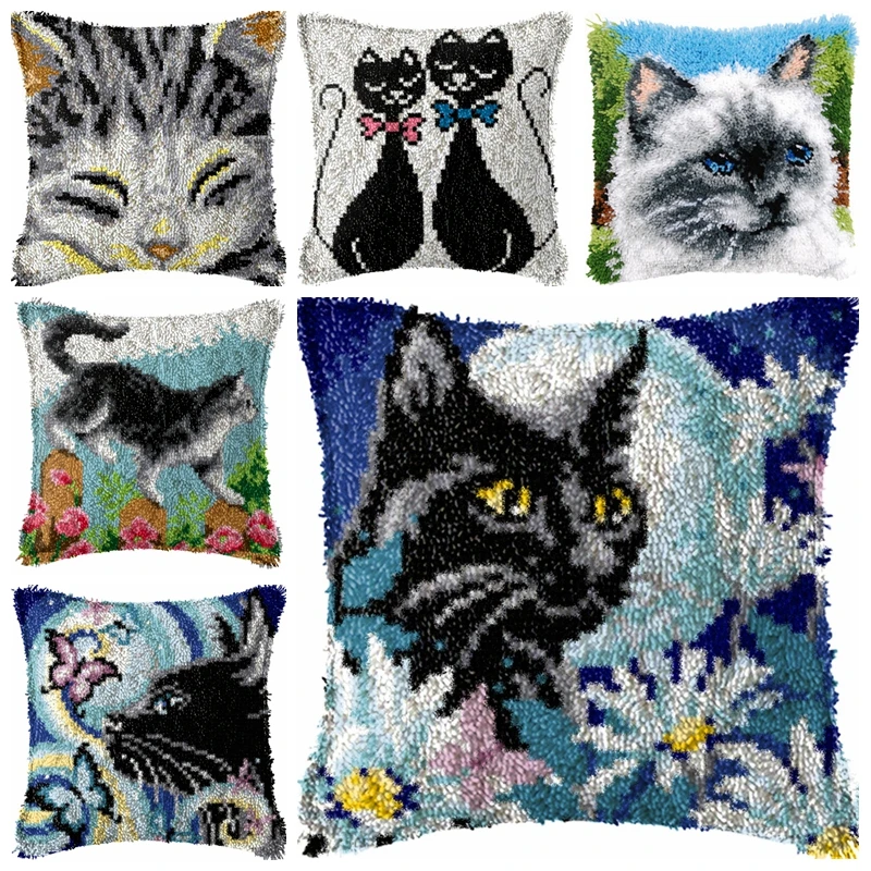 

New Cat Elephant Series Latch Hook Mat Kits Embroidery DIY Button Pad Package Smyrna klink haak Embroidery Pillow knooppakket