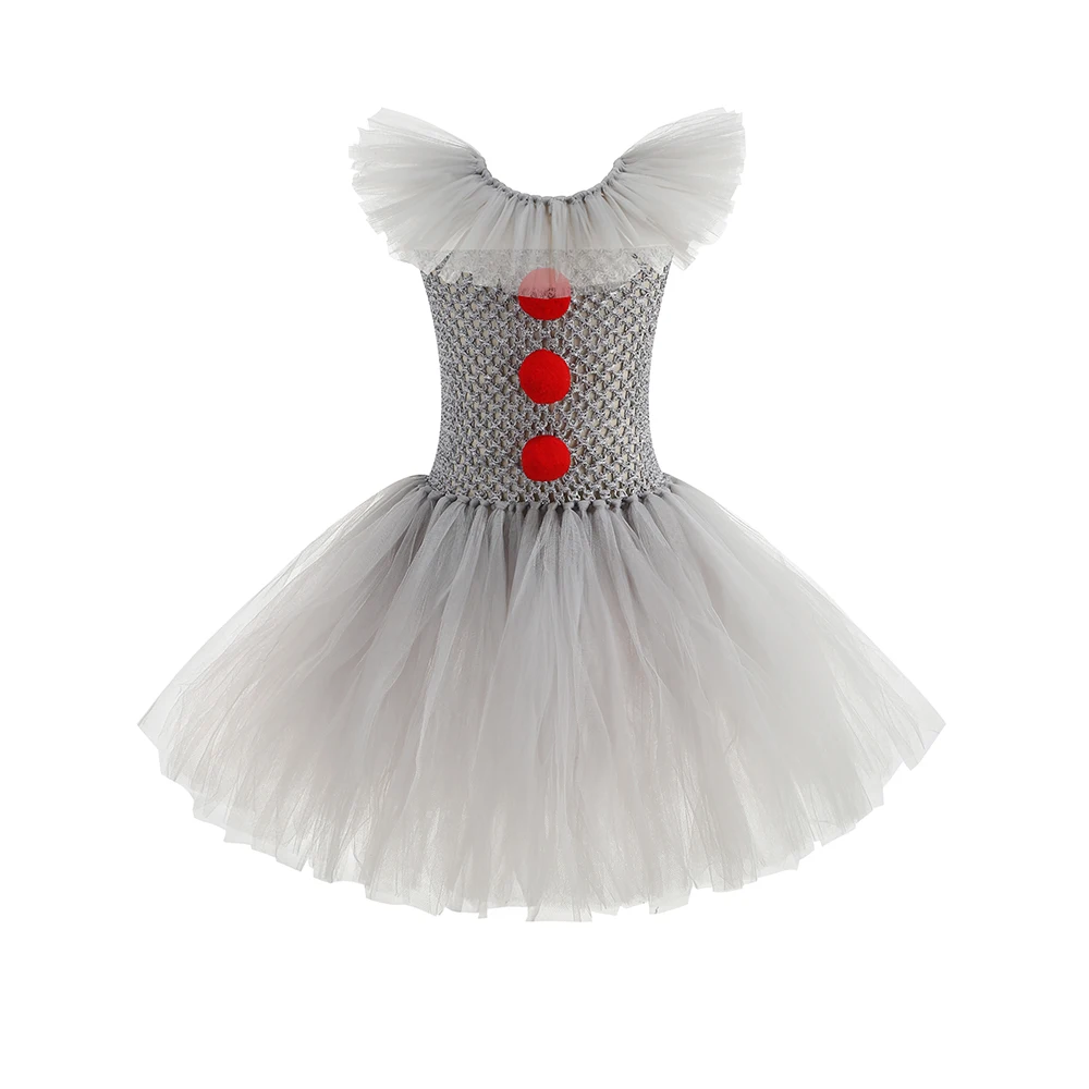 Girls Tutu Dress Halloween Cosplay Vestidos Costume Gray Joker Girls Scary Clown Costume Carnival Party Dress Up