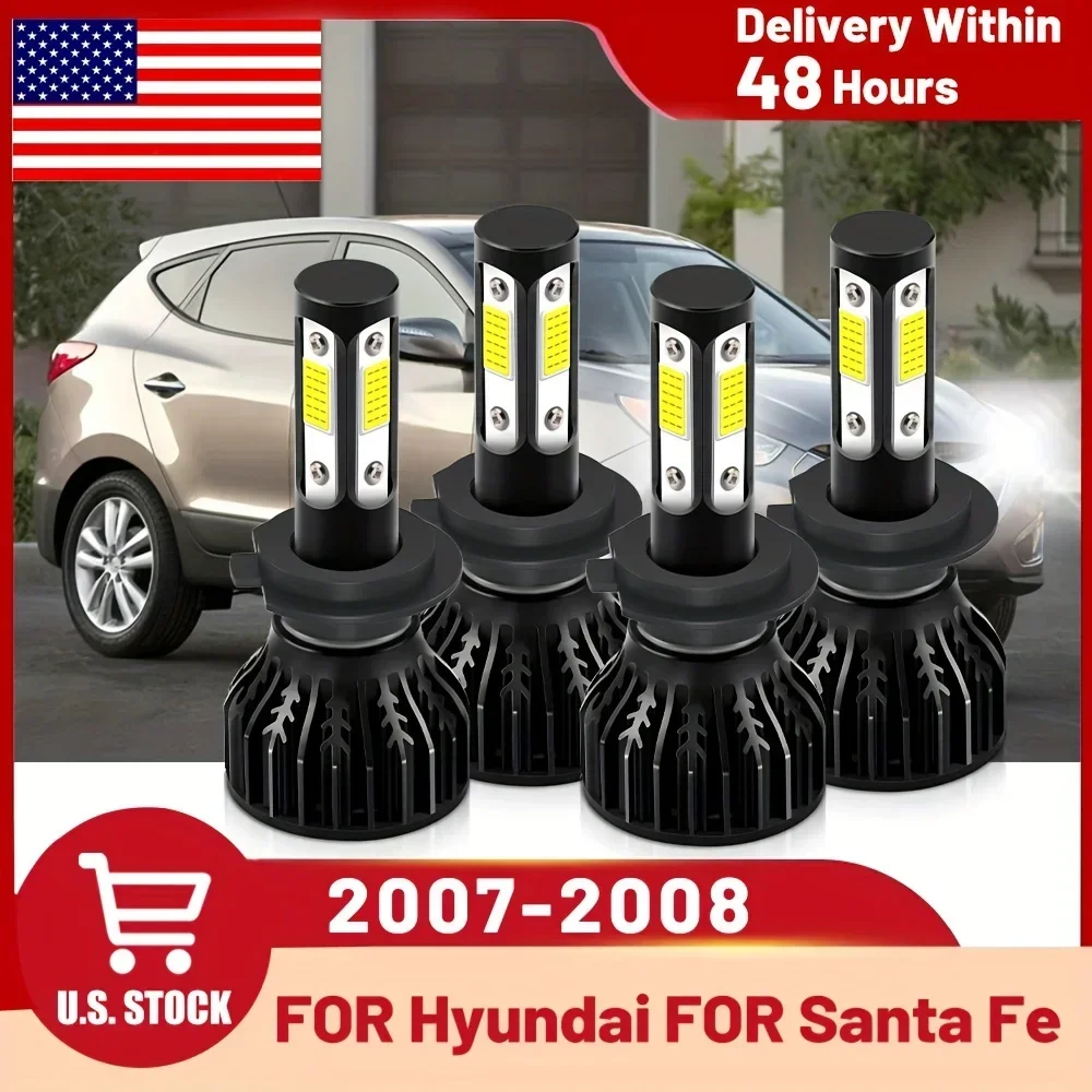 

Compatible For Hyundai For Santa Fe (2007-2008), Led Headlights, H7+H7 High Low Beam Bulbs Combo, 6000K Bright White, 4-Pack